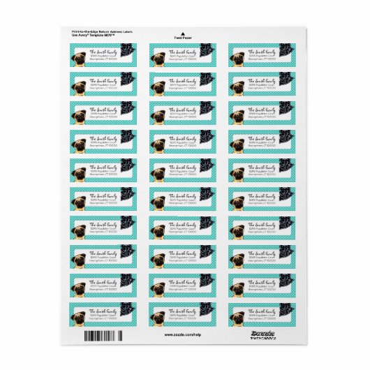 Black Pug Fawn Pug Up Down Blauwgroen Stippen Etiket (Full Sheet)