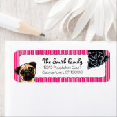 Black Pug Fawn Pug Up Down Pink Stripes Etiket (Insitu)