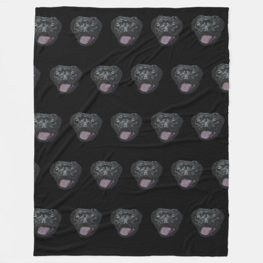 Black Pug Fleece Deken (Voorkant)