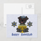 Black Pug - Hanukkah Card Feestdagenkaart (Voorkant / Achterkant)