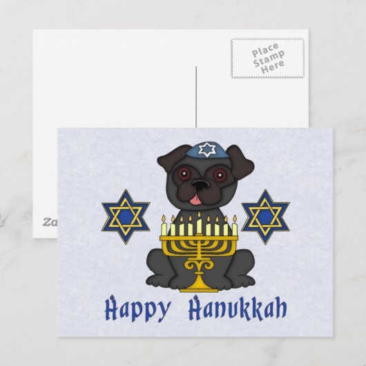 Black Pug - Hanukkah Card Feestdagenkaart (Voorkant / Achterkant)