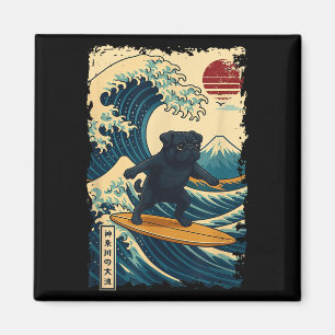 Black Pug Japans Kanagawa Wave Surfen Japan Mom Magneet