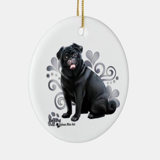 Black Pug Keramisch Ornament (Rechts)