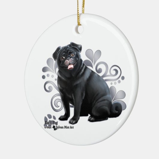 Black Pug Keramisch Ornament (Links)