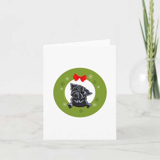 Black Pug Kerstmis Feestdagen Kaart (Voorkant)