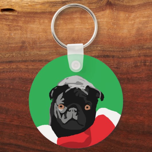 Black Pug Kerstmis Sleutelhanger (Voorkant)