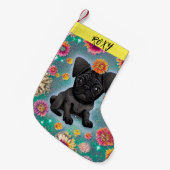 Black Pug kerststaart met naam. Kleine Kerstsok (Voorkant (Hangend))