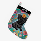 Black Pug kerststaart met naam. Kleine Kerstsok (Voorkant (Hangend))