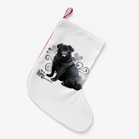 Black Pug Kleine Kerstsok (Voorkant (Hangend))