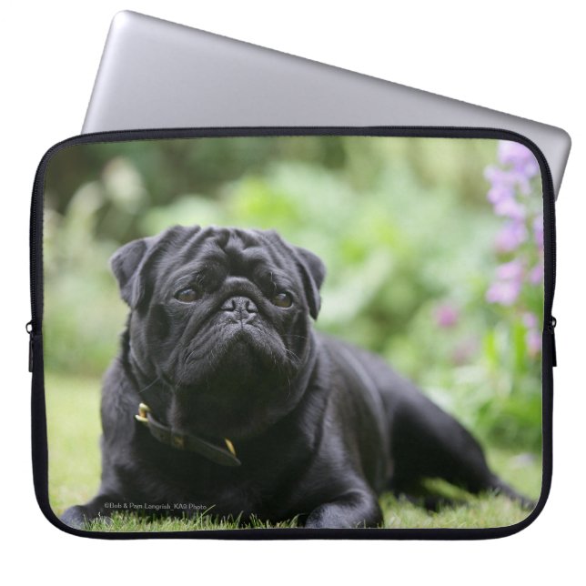 Black Pug Laing Down Laptop Sleeve (Voorkant)