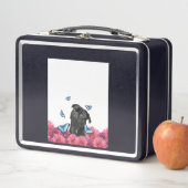 Black Pug met blauwe vlinders en gerberas (In situ)