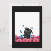 Black Pug met blauwe vlinders en gerberas Bedankkaart (Voorkant)