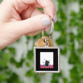 Black Pug met blauwe vlinders en gerberas Sleutelhanger (Hand)