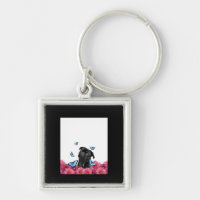 Black Pug met blauwe vlinders en gerberas