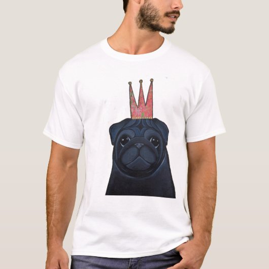 Black Pug met Crown T-Shirt (Voorkant)