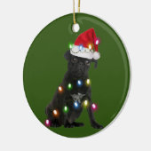 Black Pug met kerstscafts Santa Hat Keramisch Ornament (Links)