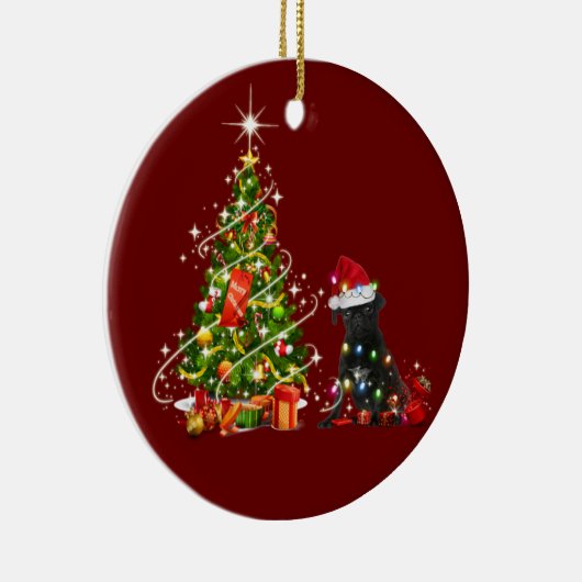Black pug met Pet kerst Keramisch Ornament (Rechts)