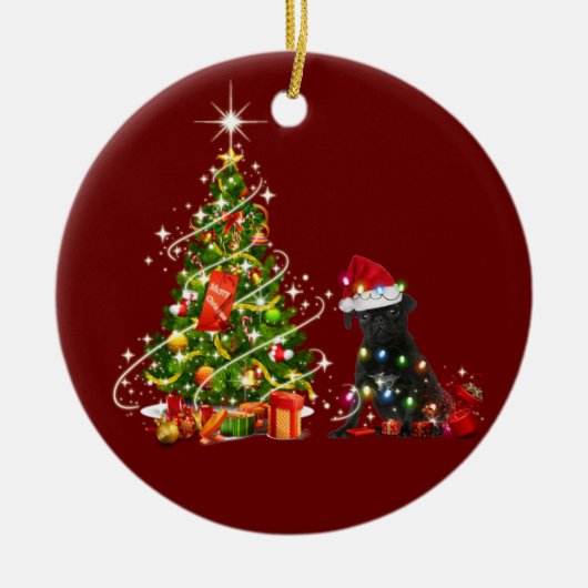 Black pug met Pet kerst Keramisch Ornament (Voorkant)