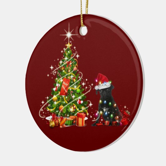 Black pug met Pet kerst Keramisch Ornament (Links)