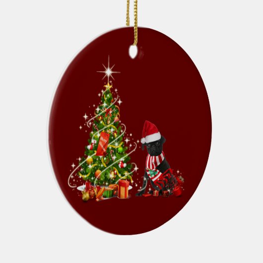 Black pug met Pet kerst Keramisch Ornament (Rechts)