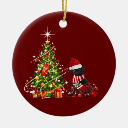 Black pug met Pet kerst Keramisch Ornament (Voorkant)