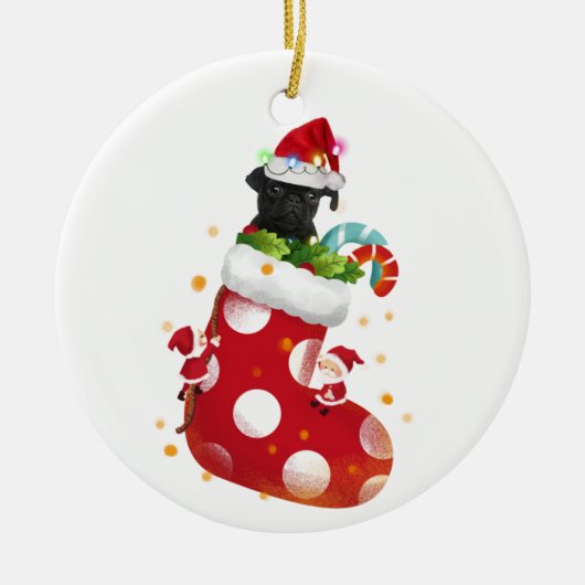 Black pug met Pet Socket-kerst Keramisch Ornament (Voorkant)
