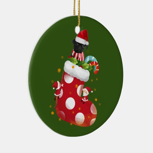 Black Pug met socket Keramisch Ornament (Rechts)