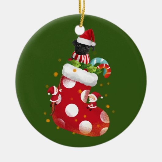 Black Pug met socket Keramisch Ornament (Voorkant)