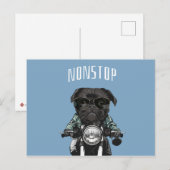 Black Pug op een afbeelding van een motorfiets Briefkaart (Voorkant / Achterkant)