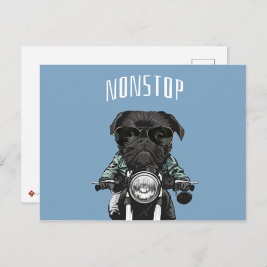 Black Pug op een afbeelding van een motorfiets Briefkaart (Voorkant / Achterkant)