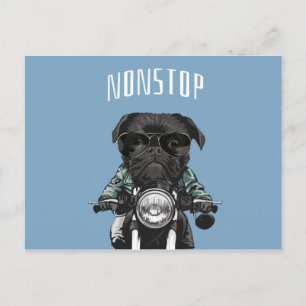 Black Pug op een afbeelding van een motorfiets Briefkaart