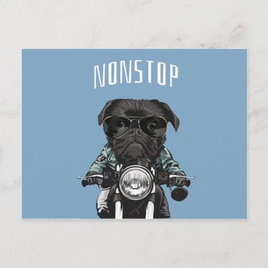 Black Pug op een afbeelding van een motorfiets Briefkaart (Voorkant)