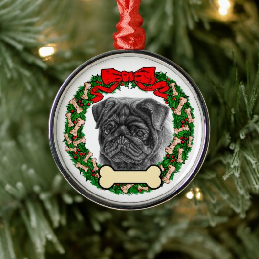 Black Pug Ornament - Personeel met naam of datum (Boom)