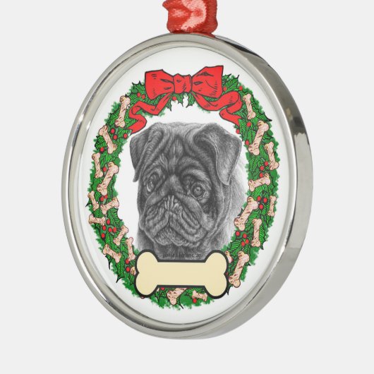 Black Pug Ornament - Personeel met naam of datum (Links)
