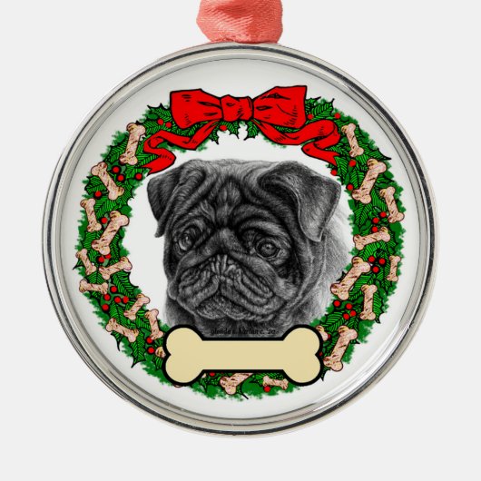 Black Pug Ornament - Personeel met naam of datum (Voorkant)