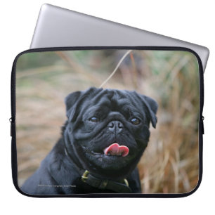 Black Pug Panting terwijl het bekijken van Camera Laptop Sleeve