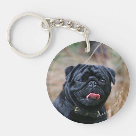 Black Pug Panting terwijl het bekijken van Camera Sleutelhanger (Voorkant)
