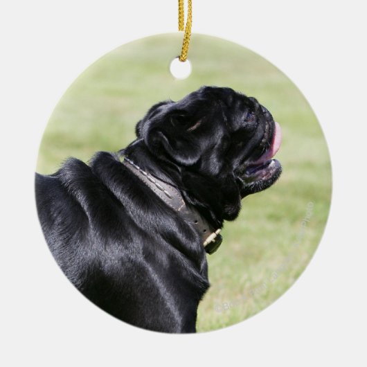 Black Pug Panting tijdens het lopen Keramisch Ornament (Voorkant)