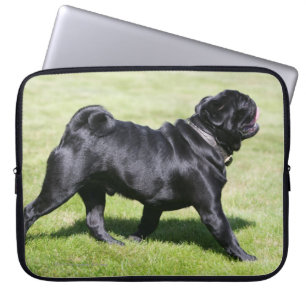 Black Pug Panting tijdens het lopen Laptop Sleeve