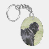 Black Pug Panting tijdens het lopen Sleutelhanger (Voorkant Links)