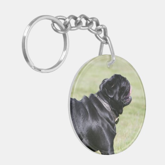 Black Pug Panting tijdens het lopen Sleutelhanger (Voorkant Links)