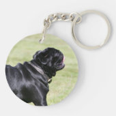 Black Pug Panting tijdens het lopen Sleutelhanger (Achterkant)