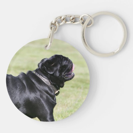 Black Pug Panting tijdens het lopen Sleutelhanger (Achterkant)
