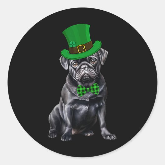 Black Pug Patricks Day Pet Funny St Patricks Day D Ronde Sticker (Voorkant)
