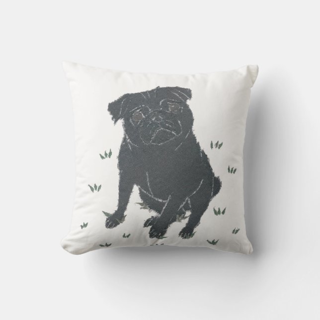 Black Pug Pillow Kussen (Voorkant)