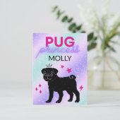 BLACK" PUG PRINCESS" BRIEFKAART (Staand voorkant)