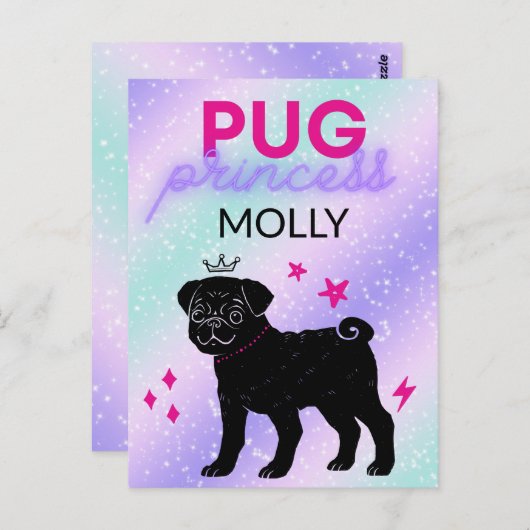 BLACK" PUG PRINCESS" BRIEFKAART (Voorkant / Achterkant)