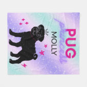 BLACK" PUG PRINCESS" FLEECE BLANKET PERSONALISEERD (Voorkant (Horizontaal))