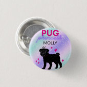 BLACK" PUG PRINCESS" RONDE BUTTON 3,2 CM (Voorkant /achterkant)