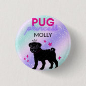 BLACK" PUG PRINCESS" RONDE BUTTON 3,2 CM (Voorkant)